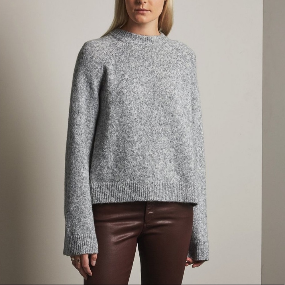 AG Adriano Goldshmied Noelle Sweater in Shimmer Gray Bell Sleeve Chunky Knit - Picture 4 of 8
